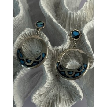 Vintage 925 Sterling Silver Turquoise Earrings Length 1.80 Inch