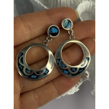Vintage 925 Sterling Silver Turquoise Earrings Length 1.80 Inch