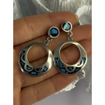 Vintage 925 Sterling Silver Turquoise Earrings Length 1.80 Inch
