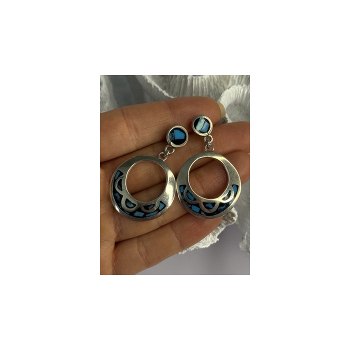 Vintage 925 Sterling Silver Turquoise Earrings Length 1.80 Inch
