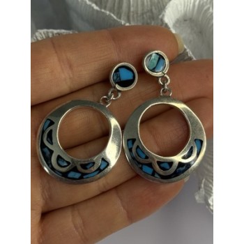 Vintage 925 Sterling Silver Turquoise Earrings Length 1.80 Inch