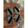Vintage 925 Sterling Silver Agate & Onyx Earrings Length 1.50 Inch