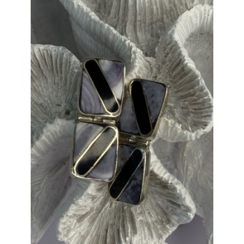 Vintage 925 Sterling Silver Agate & Onyx Earrings Length 1.50 Inch