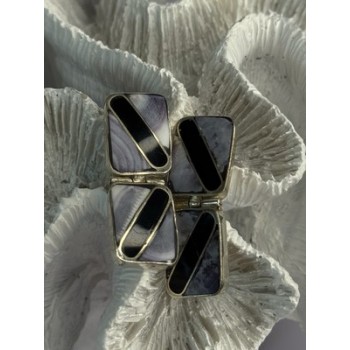 Vintage 925 Sterling Silver Agate & Onyx Earrings Length 1.50 Inch