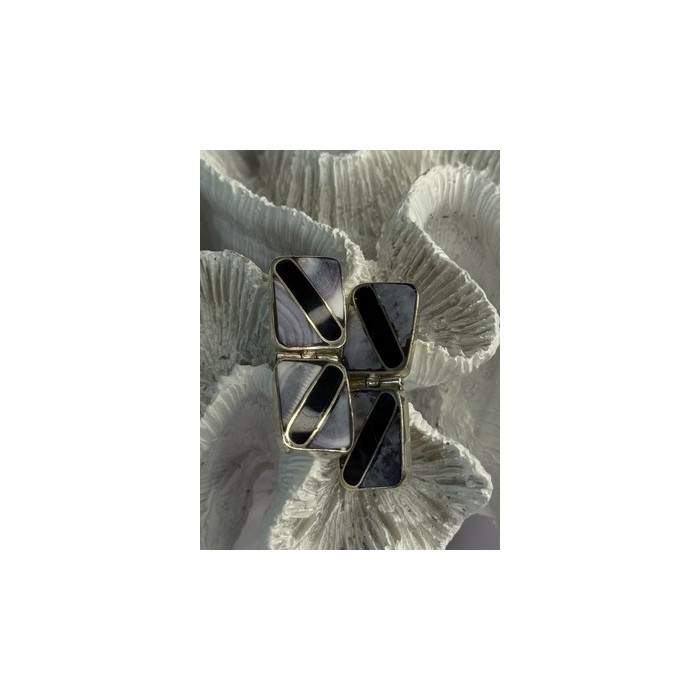 Vintage 925 Sterling Silver Agate & Onyx Earrings Length 1.50 Inch