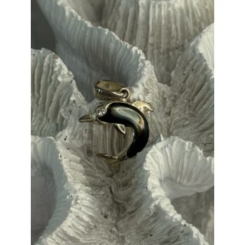 925 Sterling Silver Abalone Dolphin Pendant Length 0.90 Inch