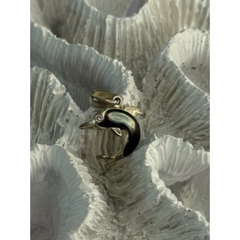 925 Sterling Silver Abalone Dolphin Pendant Length 0.90 Inch