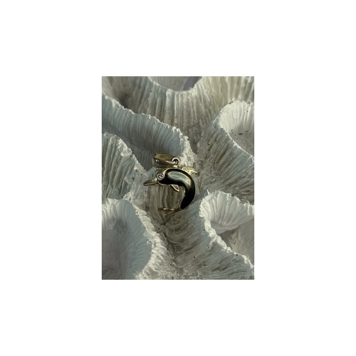 925 Sterling Silver Abalone Dolphin Pendant Length 0.90 Inch