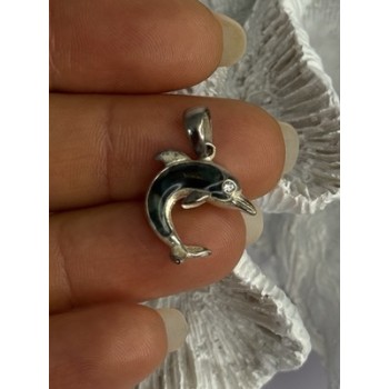 925 Sterling Silver Abalone Dolphin Pendant Length 0.90 Inch
