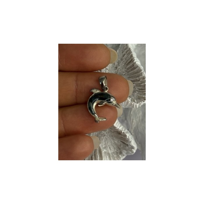 925 Sterling Silver Abalone Dolphin Pendant Length 0.90 Inch
