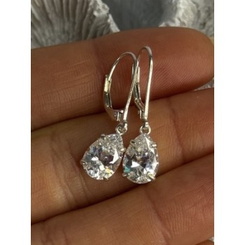 Shiny 925 Sterling Silver CZ Earrings Length 1 Inch