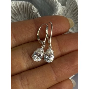 Shiny 925 Sterling Silver CZ Earrings Length 1 Inch