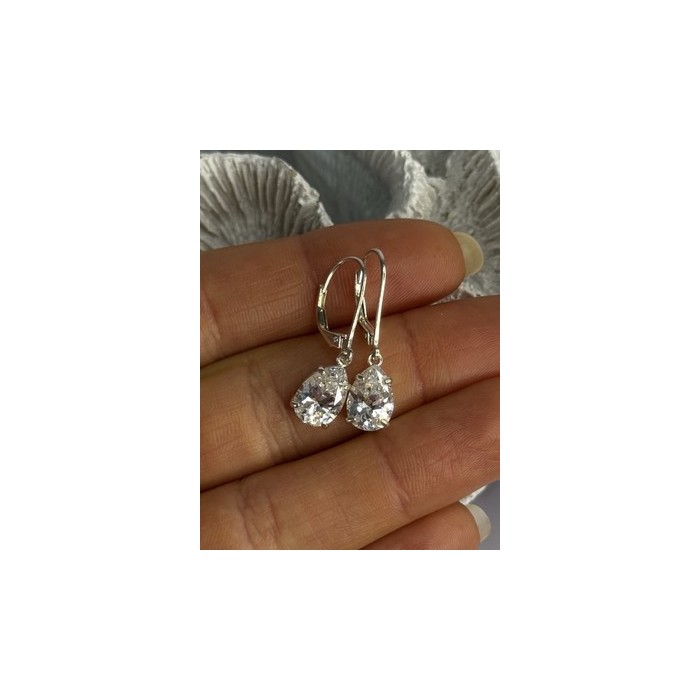 Shiny 925 Sterling Silver CZ Earrings Length 1 Inch