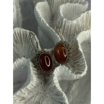 Vintage 925 Sterling Silver Carnelian Earrings Length 1.20 Inch