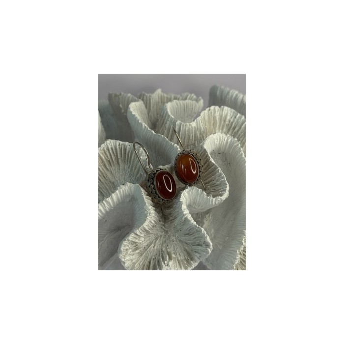 Vintage 925 Sterling Silver Carnelian Earrings Length 1.20 Inch