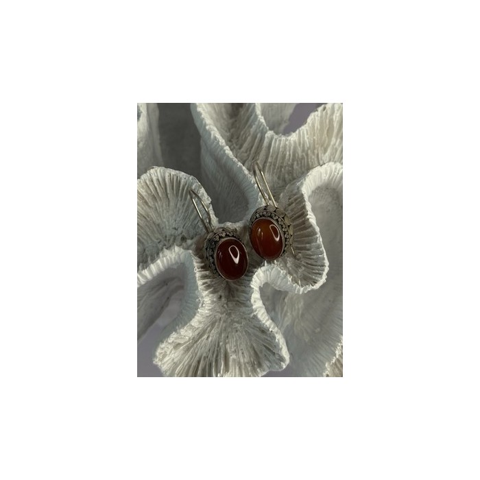 Vintage 925 Sterling Silver Carnelian Earrings Length 1.20 Inch