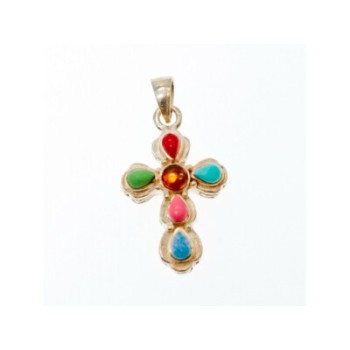 925 Sterling Silver Multicolor Agate Cross Pendant