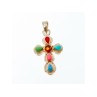925 Sterling Silver Multicolor Agate Cross Pendant