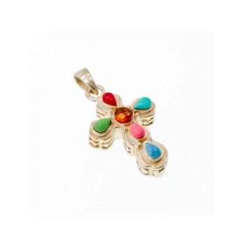 925 Sterling Silver Multicolor Agate Cross Pendant