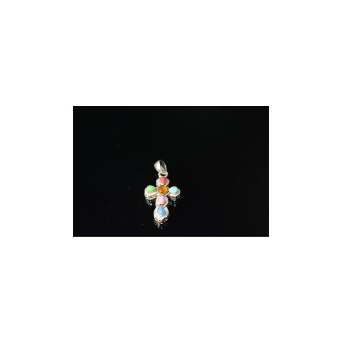 925 Sterling Silver Multicolor Agate Cross Pendant
