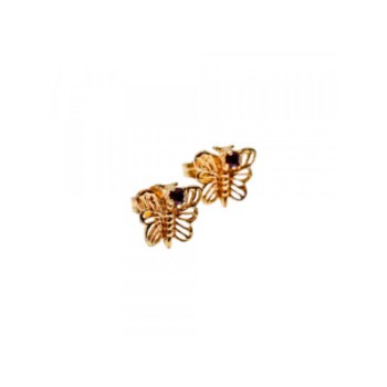 14K YELLOW GOLD GARNET BUTTERFLY  EARRINGS