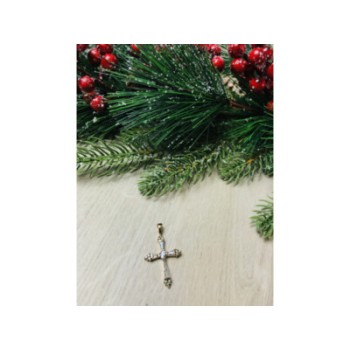 925 Sterling Silver Gold Plated Blue CZ Cross Pendant