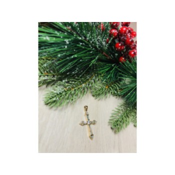 925 Sterling Silver Gold Plated Blue CZ Cross Pendant