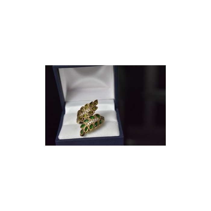 925 Sterling Silver Gold Plated Green Alpanite & CZ Ring Size 8.5