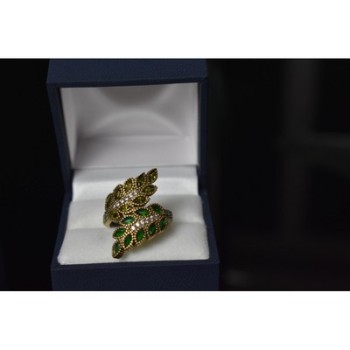925 Sterling Silver Gold Plated Green Alpanite & CZ Ring Size 8.5