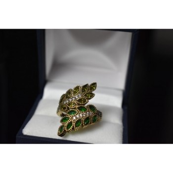 925 Sterling Silver Gold Plated Green Alpanite & CZ Ring Size 8.5