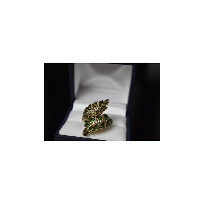 925 Sterling Silver Gold Plated Green Alpanite & CZ Ring Size 8.5