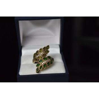 925 Sterling Silver Gold Plated Green Alpanite & CZ Ring Size 8.5