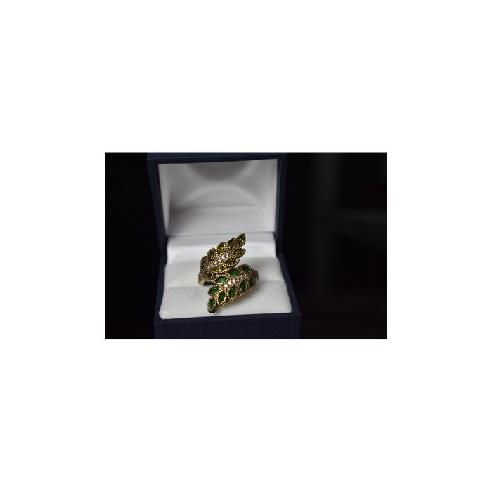 925 Sterling Silver Gold Plated Green Alpanite & CZ Ring Size 8.5