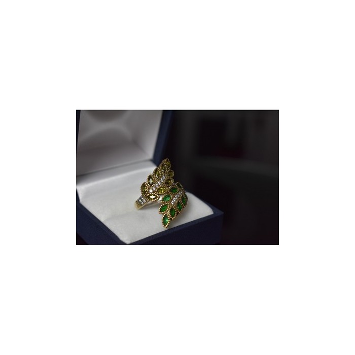 925 Sterling Silver Gold Plated Green Alpanite & CZ Ring Size 8.5