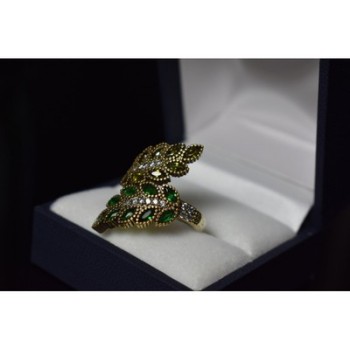 925 Sterling Silver Gold Plated Green Alpanite & CZ Ring Size 8.5