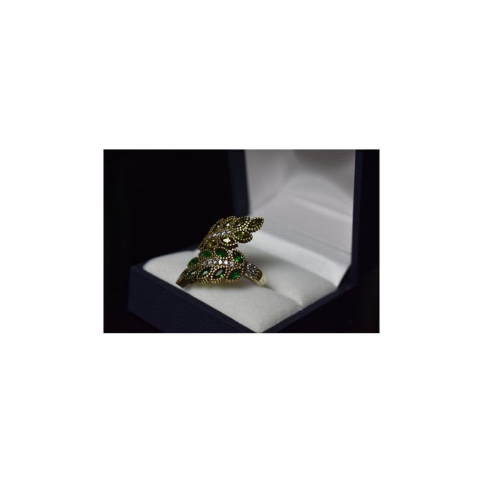 925 Sterling Silver Gold Plated Green Alpanite & CZ Ring Size 8.5