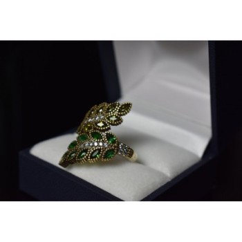 925 Sterling Silver Gold Plated Green Alpanite & CZ Ring Size 8.5