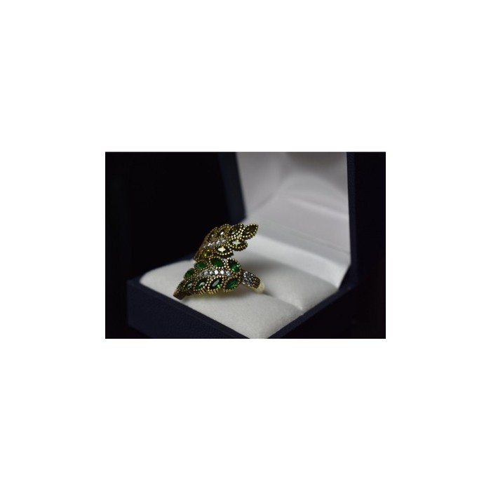 925 Sterling Silver Gold Plated Green Alpanite & CZ Ring Size 8.5