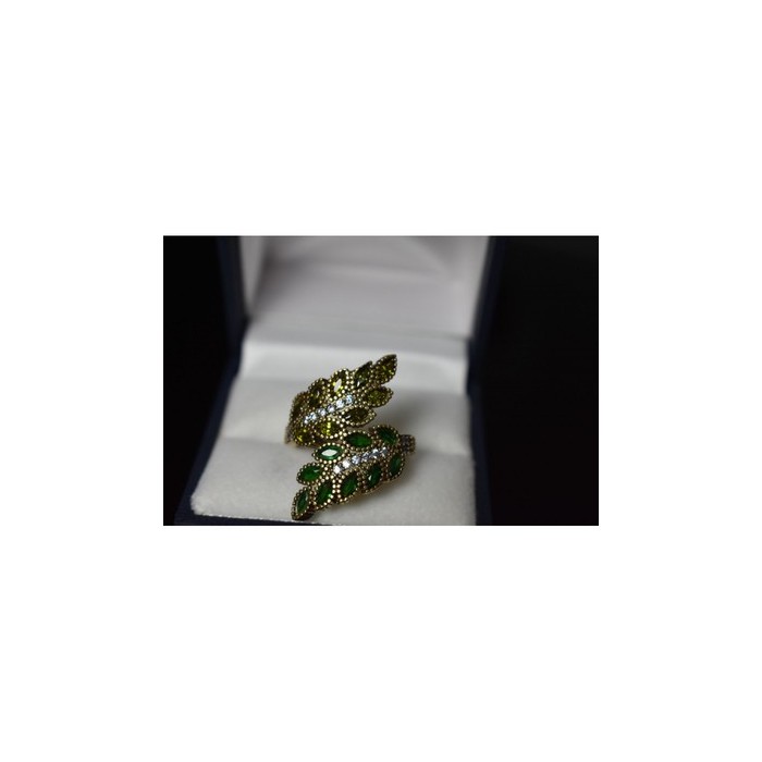 925 Sterling Silver Gold Plated Green Alpanite & CZ Ring Size 8.5