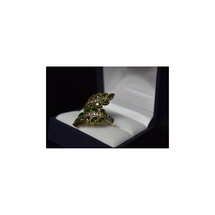 925 Sterling Silver Gold Plated Green Alpanite & CZ Ring Size 8.5