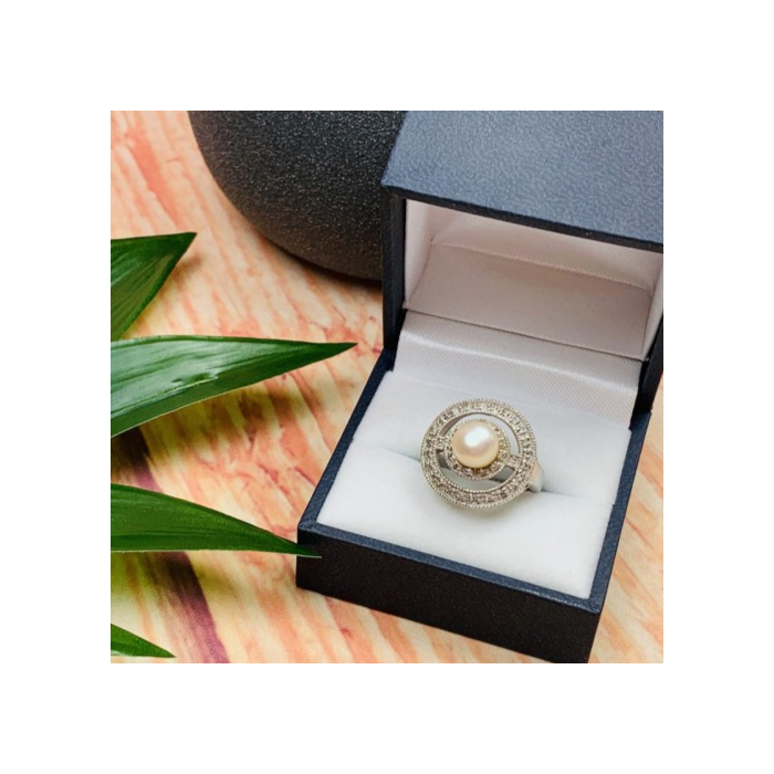 925 Sterling Silver Pearl Ring Size 8