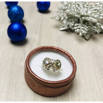 925 Sterling Silver Blue Topaz, Green Peridot & Marcasites Ring Size 6.5