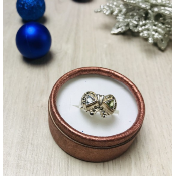 925 Sterling Silver Blue Topaz, Green Peridot & Marcasites Ring Size 6.5