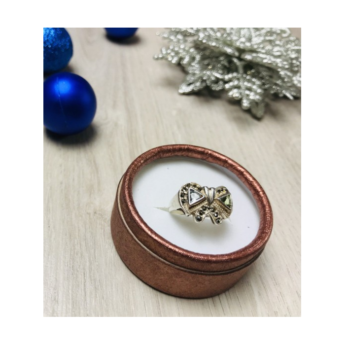 925 Sterling Silver Blue Topaz, Green Peridot & Marcasites Ring Size 6.5