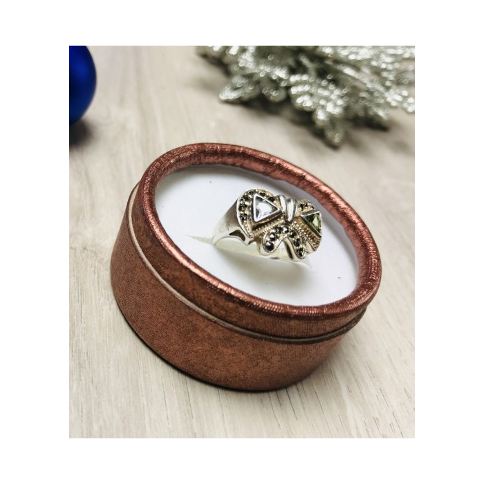 925 Sterling Silver Blue Topaz, Green Peridot & Marcasites Ring Size 6.5