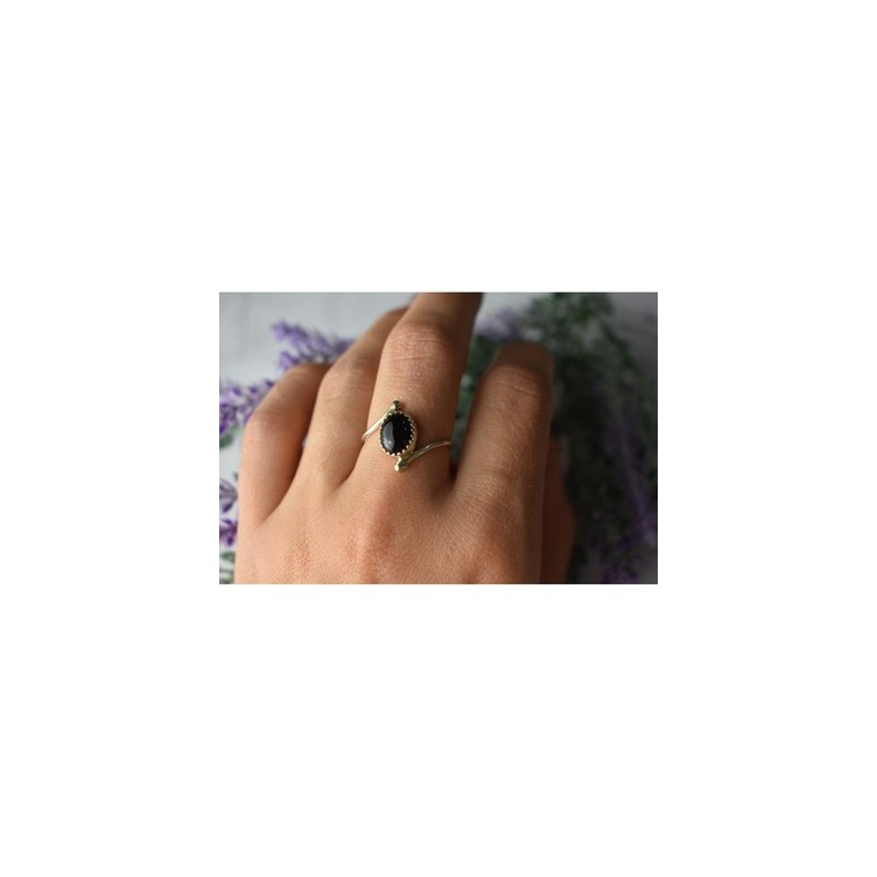 925 Sterling Silver Black Agate Ring Size 8