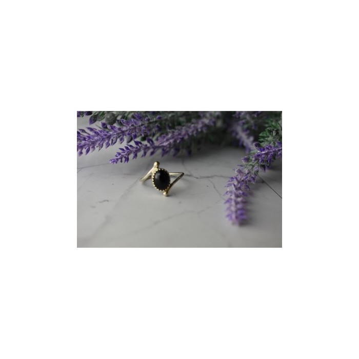 925 Sterling Silver Black Agate Ring Size 8