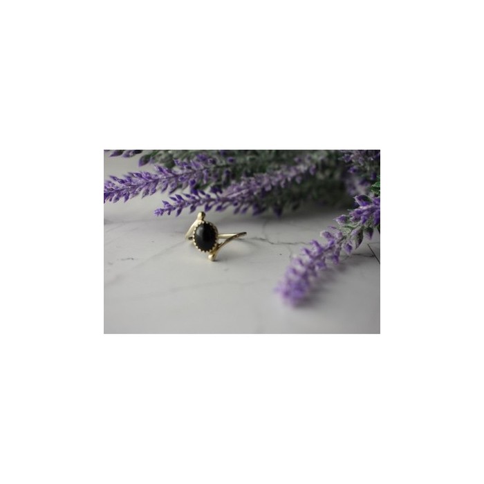 925 Sterling Silver Black Agate Ring Size 8