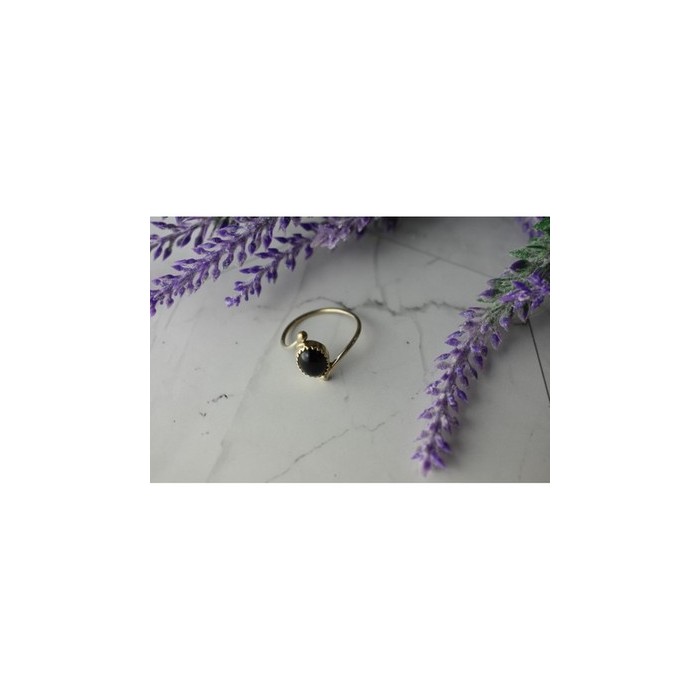 925 Sterling Silver Black Agate Ring Size 8