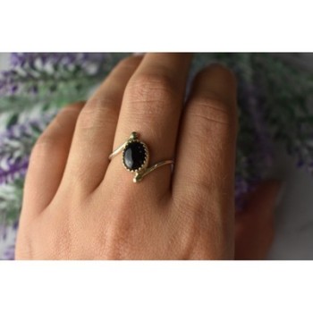 925 Sterling Silver Black Agate Ring Size 8